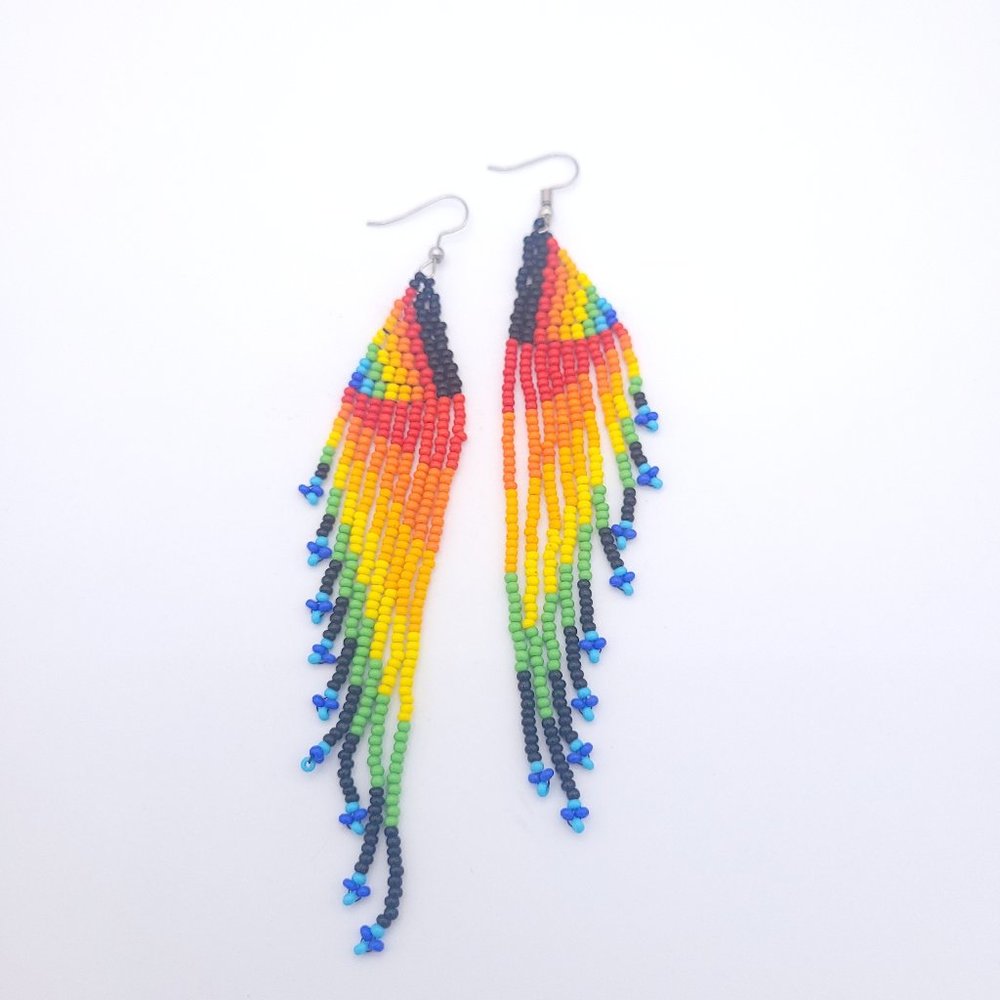 Multi-Colored Beaded Fringe Earrings